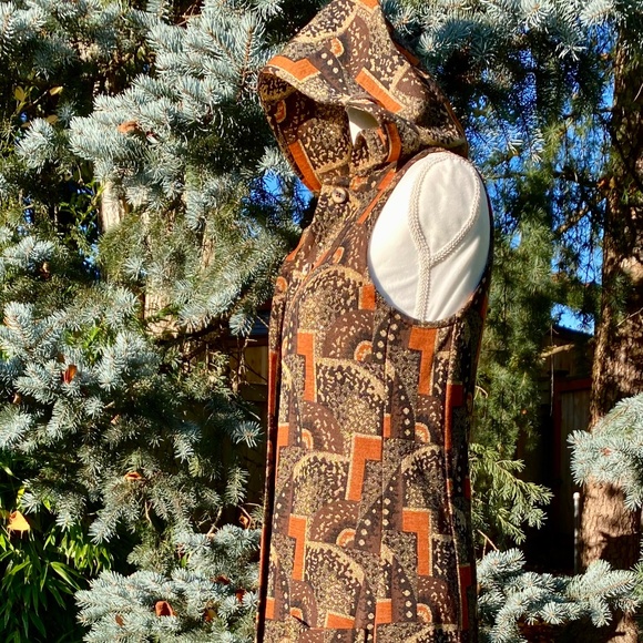 DESIGNER Hans METZEN Vintage Hooded Long Vest Lurex Dress Fall Colors Overdress - Picture 5 of 8